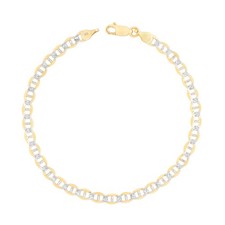 10K Yellow Gold Solid 4mm Pave Diamond Cut Mariner Anchor Link Chain Bracelet 7"