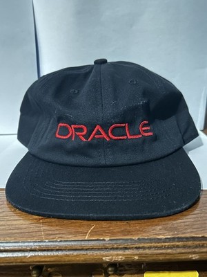 Oracle Hat Cap Strapback Black Embroidered Spellout Logo Red Lettering