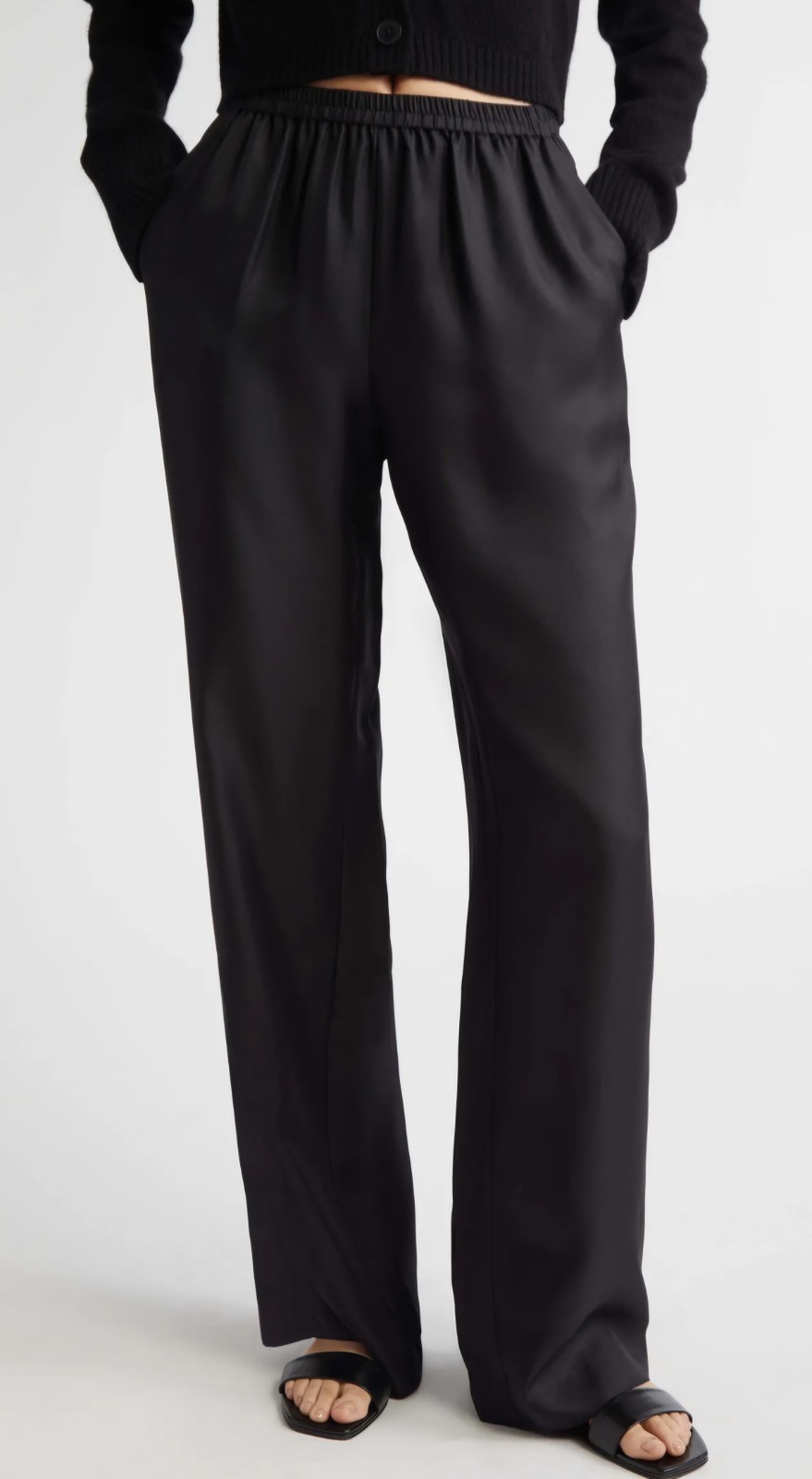 LOULOU DE SAISON Alera Silk Wide Straight Leg Pull-On Pants - Black - BNWT