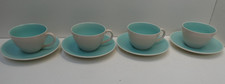 4 VINTAGE POOLE 2 TONE BLUE ART DECO MADE IN ENGLAND POTTERY CUPS & SAUCERS