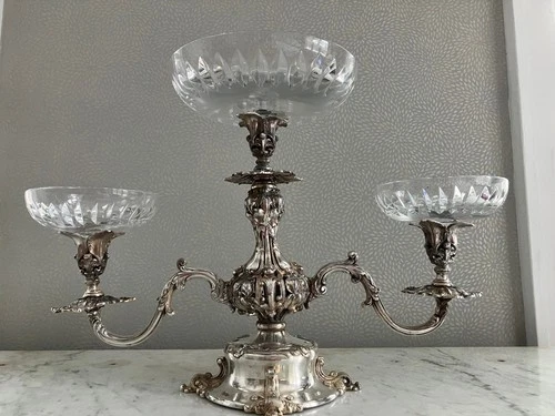 Reed & Barton Silverplate 3-Light Candelabra #165 Crystal Bowls