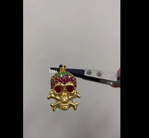 Halloween Day Gift 4 Men's Lab Created Multicolor Head Skull Pendant 925 Silver - Image 4 of 4