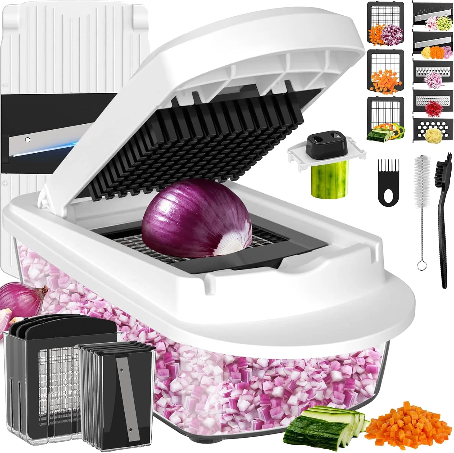 8 Blade Vegetable Chopper Mandoline Slicer with Container Onion Veggie Cutter Wh