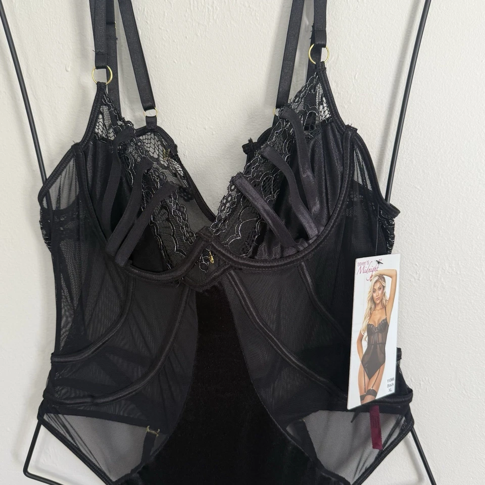 Nuevo peluche de encaje de malla satinada negro SEVEN 'TIL MIDNIGHT para mujer talla XL Foto 3 de 4