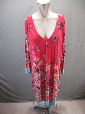 NWT Pink Coconut Boutique Size 2XL Womens Scoop Neck Long Sleeve Tie Dress 732