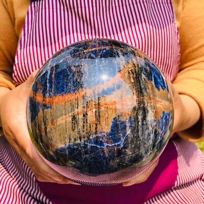 8.44LB Natural Beautiful Blue Striped Ball Quartz Crystal Sphere Healing 1104