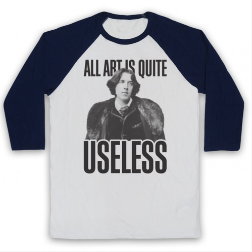 ALL ART IS USELESS OSCAR WILDE UNOFFICIAL WRITER QUOTE 3/4 SLEEVE BASEBALL TEE - Picture 6 of 20