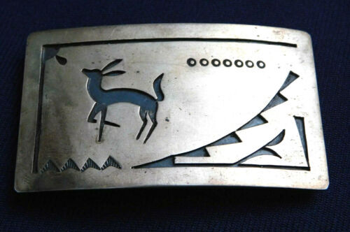 Vintage Silver Nickel Spiny Coral Turquoise Nugget Belt Buckle Deer Stag Squash Vintage Southwestern Buffalo Nickel Deer Turquoise Coral  main image 2