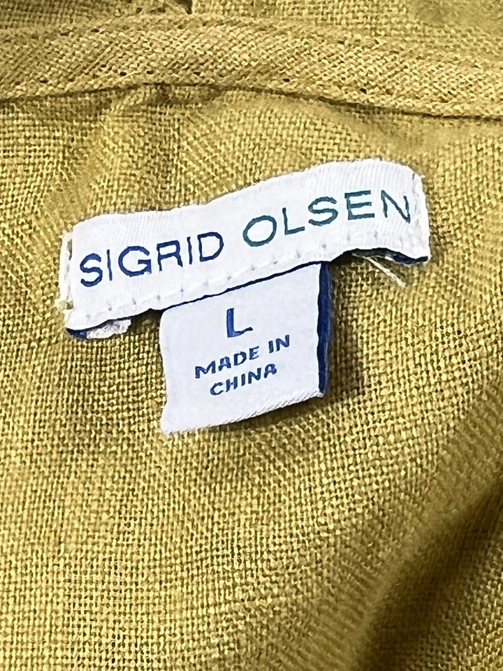 Sigrid Olsen Jacket Size Large Yellow 100% Linen Hooded Pearl Buttons Lagenlook - Image 3 of 4