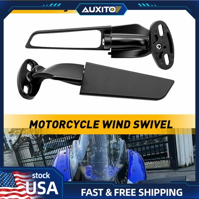 For BMW Honda Suzuki Adjustable Yamaha Wind Swivel Wing Fin Rearview Mirror Side