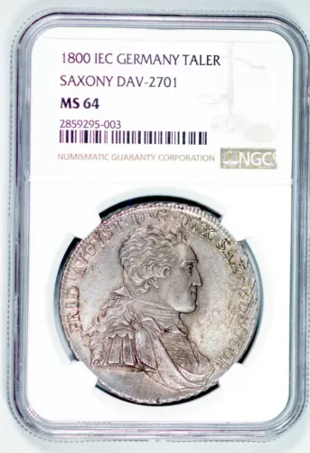 Germany State Saxony 1800 IEC Taler Coin NGC MS64 Thaler Deutsch UNC