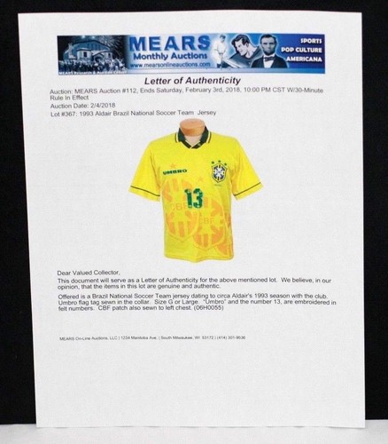 Circa 1993 Aldair, Brazil National Team, Believed to be Match Worn, Umbro Jersey - Picture 9 of 10