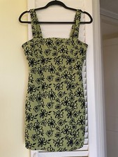 Forever 21 Womens Medium Green Dress Floral Sleeveless Mini Pullover