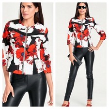 Ashley Brooke @ Heine Sz 16 Black White Vibrant Floral Print Blazer Jacket £100