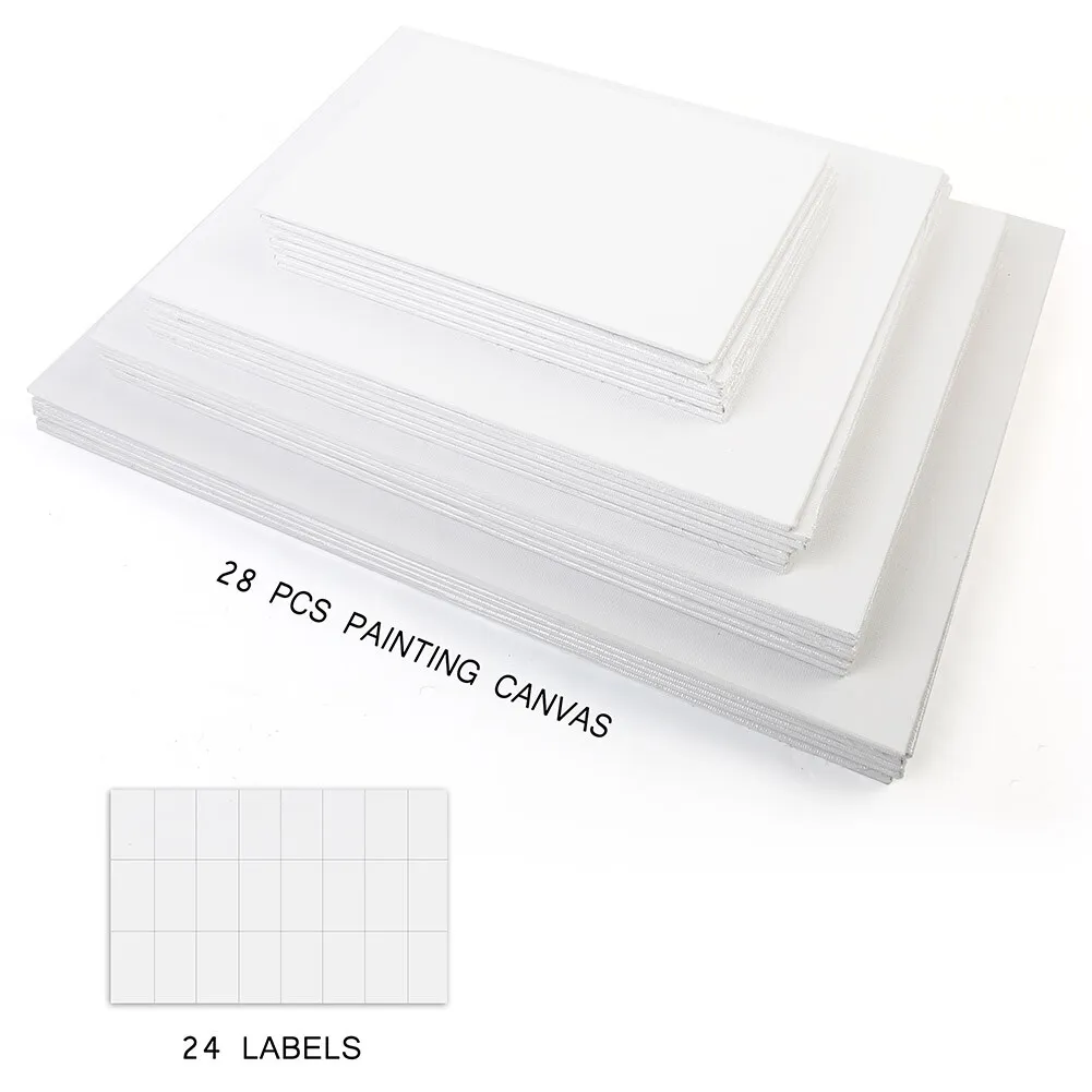 Pre-Primed Painting Canvas Panels, 28 Boards Multi-Pack, 5 x 7, 8 x 10, 9 x 12, and 11 x 14, White Cotton Canvases for Acrylic, Oil, Gouache, Tempera
