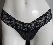 Vtg 90's Victoria's Secret Black Lace Thong Strings Panties One Size