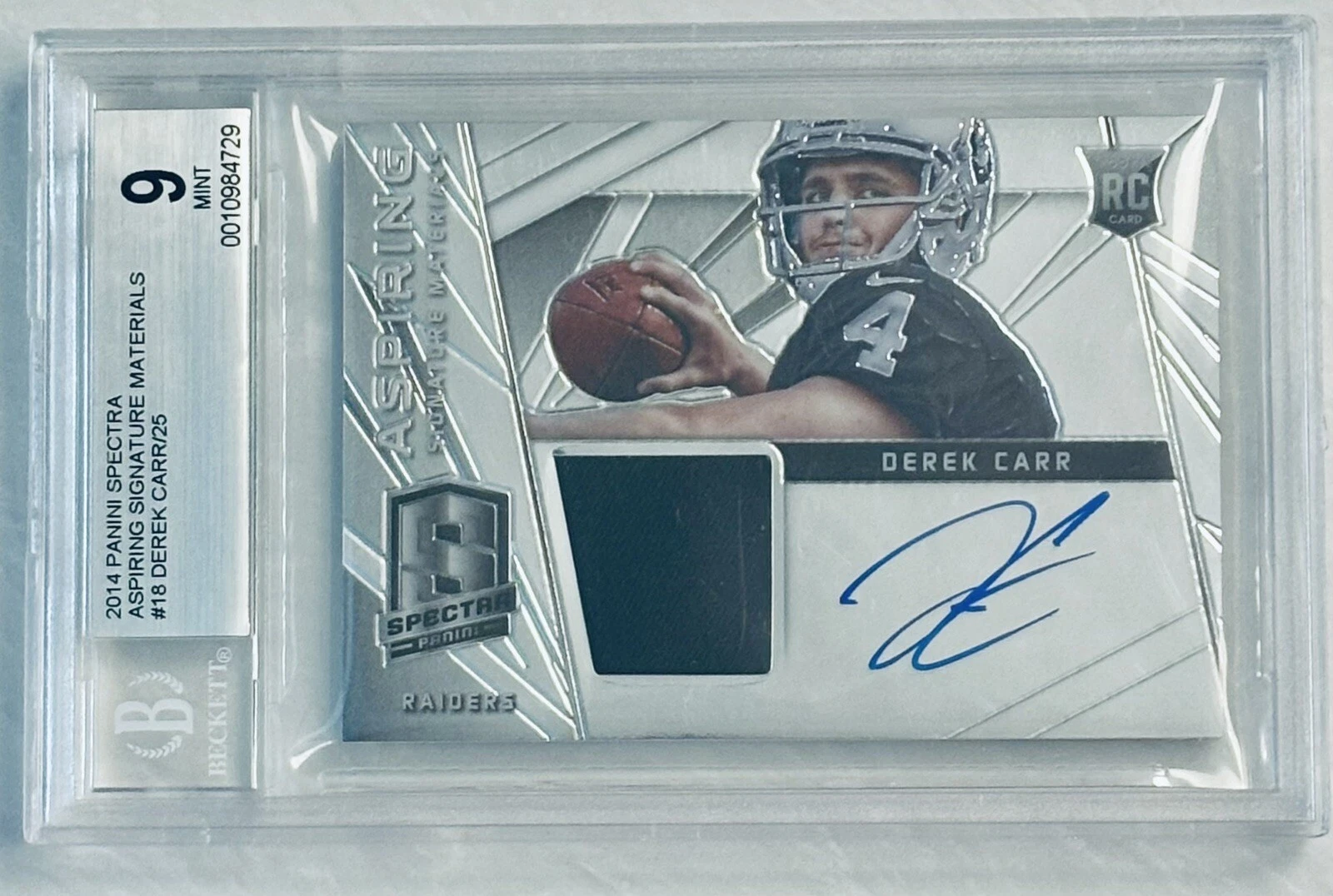 Derek Carr Panini Spectra Aspiring Signature Materials #ASPDC Base