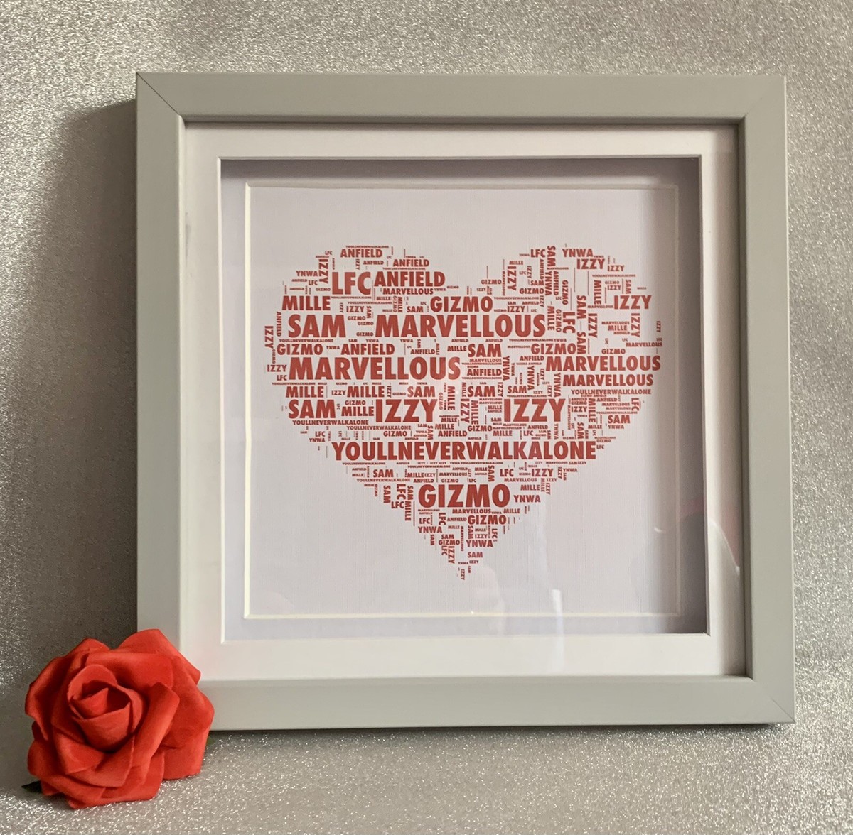 Personalised Word Art Heart Box Frame Picture, Valentine