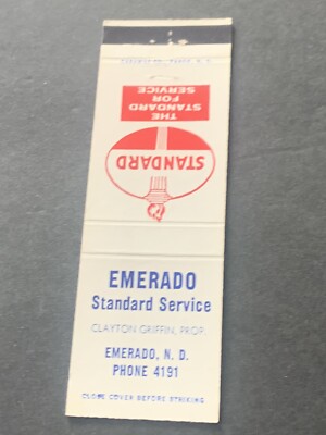 Vintage North Dakota Matchbook:  Emerado Standard Service  Emerado, ND