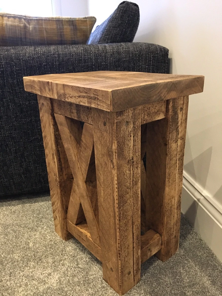 X TABLE BESPOKE RUSTIC CHUNKY SOLID STYLE WOODEN LAMP TABLE SIDE TABLE