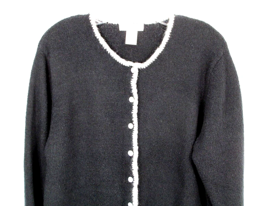 CHEROKEE Sweater Women Size XL Black White Button Down Long Sleeve Round Neck - Image 2 of 4