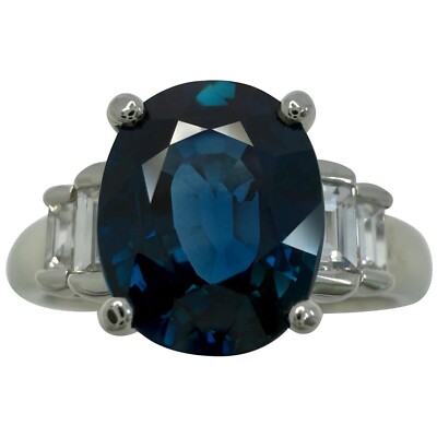 Natürlicher 2,74ct tiefblauer Saphir & Baguette Diamant Platin Ring mit fünf Steinen