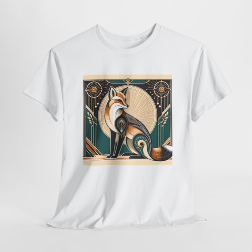 Unisex Adult T Shirt Art Deco Stylized Fox Elegantly Geometric Graphic Tee - Foto 16 di 25