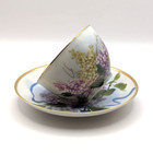 Antique MZ Austria Teacup and Saucer Set Hand Painted Lilac Bouquet Blue Ribbon