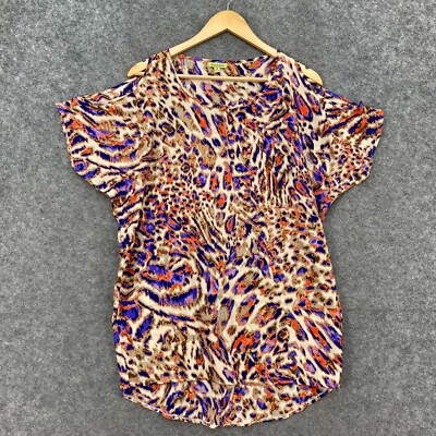 Avocado Womens Top Size 10 Cold Shoulder Sleeve Animal Print 11603