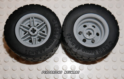 LEGO Technic Technology, 2 Wheel Wheel Tires 49.5 x 20 Light Grey Rims NEW PRODUCT