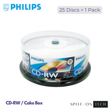 25-PK Philips Logo 12X CD-RW CDRW ReWritable Blank Disc 700MB Spindle Cake Box
