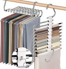 9 Layers Pants Hangers Space Saving, 2 Pack Multifunctional Pant Rack Stainless