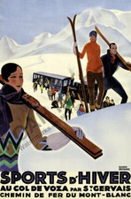 Sports Hiver Cole de Voza vintage train ski travel poster 12x18