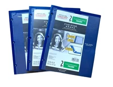 Mead Five Star Customizable 2 Pocket Plastic Folder, Pack of 3 (NEW) - Blue