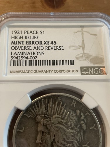 1921 PEACE DOLLAR HIGH RELEIF MINT ERROR LAMINATIONS NGC XF *ONE OF A KIND* - Picture 4 of 5