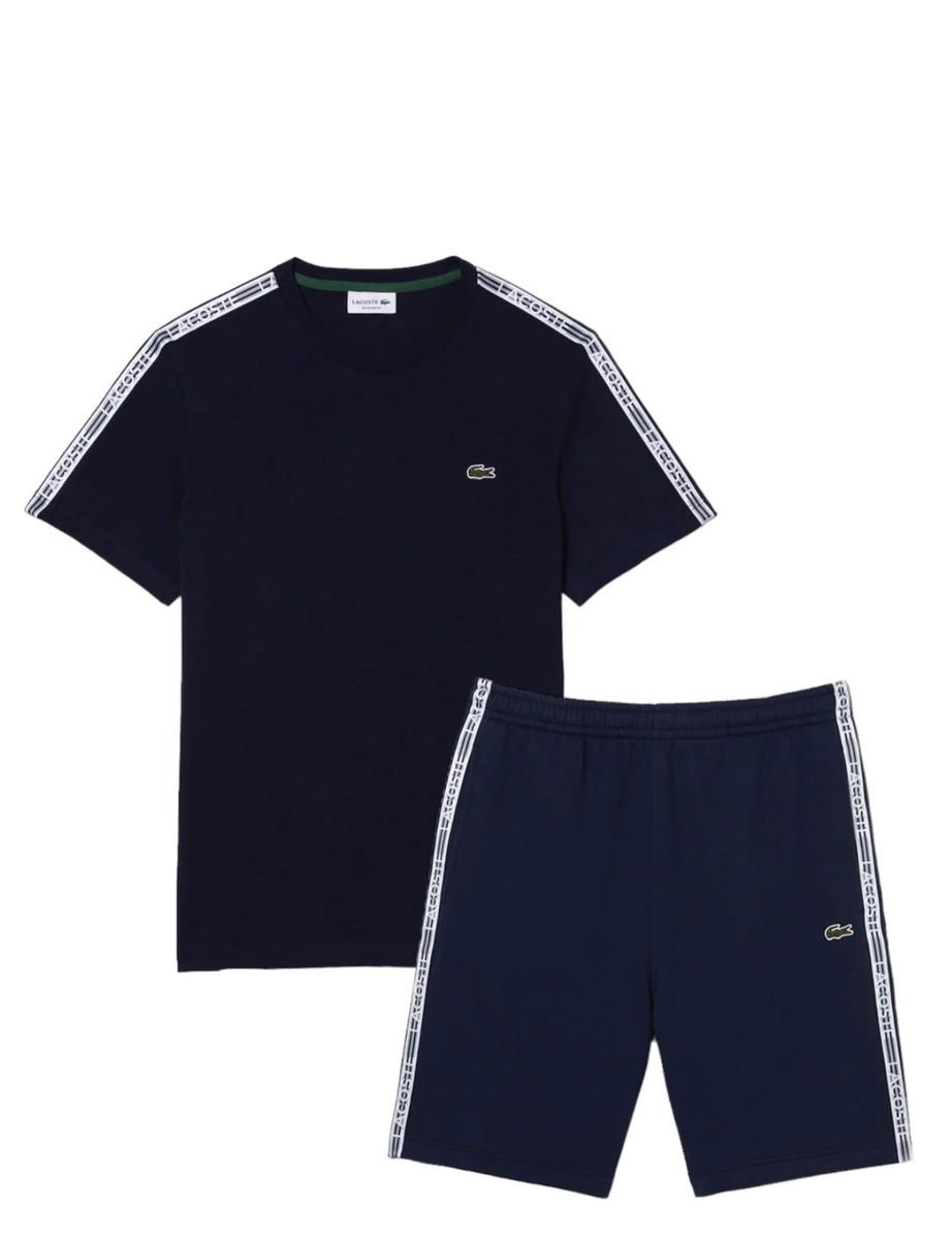 Lacoste Men's Regular Fit Logo Stripe T-shirt & Shorts Set Lacoste Men's Regular Fit Logo Stripe T-shirt & Shorts Set