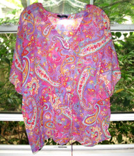 Chaps Women sz 2X Purple Paisley Floral poncho blouse Tie Waist