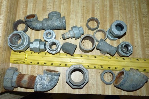 Lot of used  large assorted Galvanized Pipe fitting, 3/4", 2", 1  Grinnel Crane