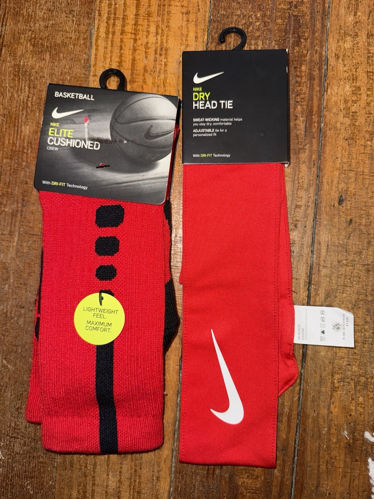 Nike Elite Red Dri Fit Socks, Black Stripes AND Red Nike Dri Fit Tie Headband