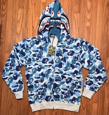 FELPA CON CAPPUCCIO FULL ZIP BAPE SHARK WGM COLORE BLU MIMETICA TAGLIA 2XL