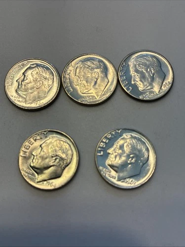 LOT OF 5 - Gem UNC ROOSEVELT DIMES 90% SILVER 1960 61 62 63 64 - No repeats