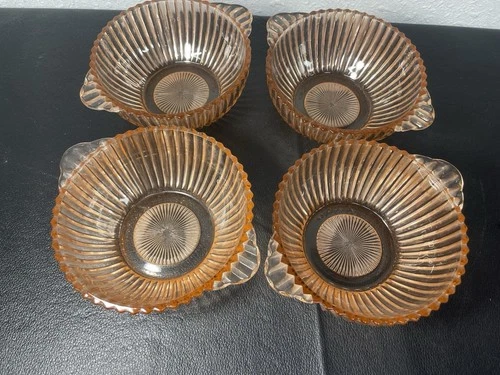 Lot Of 4 Anchor Hocking Queen Mary Pink Depression Glass Lugged Soup Bowls