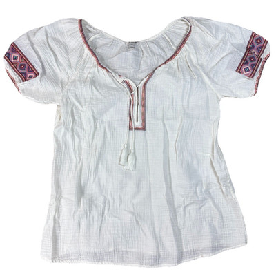 J.Crew Embroidered Peasant Blouse Cream Ivory White Boho Chic Hippie Shirt Top S
