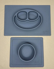 EZPZ Mat 100 Silicone Suction Baby Plate With Placemat And Baby Bowl - Gray Set