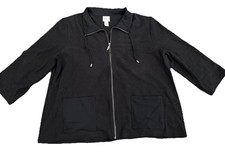 Chicos Weekend Size 3 XL Black Eyelet Jacket Zip Front 3/4 Sleeve Casual