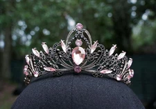 Pink and Black Tiara Ornate Crystal Tiara Bridal Crown Birthday Wedding Gift