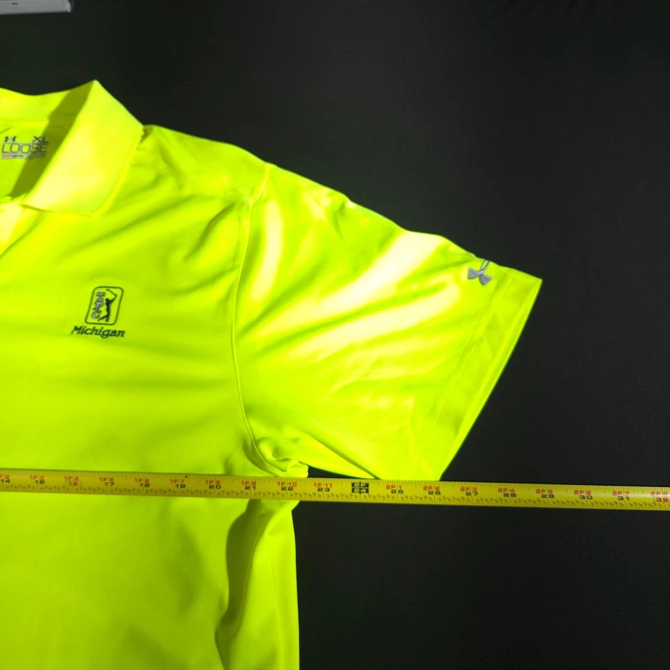Under Armour HeatGear TPC Michigan Golf Polo Shirt Neon Yellow Sz XL Performance - Image 4 of 4