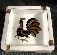 Vintage Italian Pottery CIGAR  Ashtray: Hand-Painted Rooster