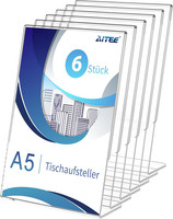 Aitee A5 Acryl Tischaufsteller SchräG: 6 StüCk Transparent Aufsteller Plexiglas