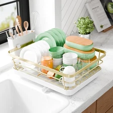 Kitsure Dish Drying Rack for Kitchen Counter, Stainless 12''W x 15.5''L, Gold 
